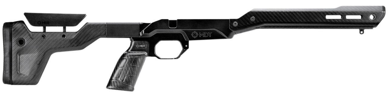 Mdt Sporting Goods Inc 106130BCF HNT26 Chassis Carbon Fiber Furniture, Black Aluminum Base, Fixed Stock with Adj. Cheekrest, M-LOK ARCA Forend, QD Sling Mounts, AR-Style Grip Fits Short Action Remington 700