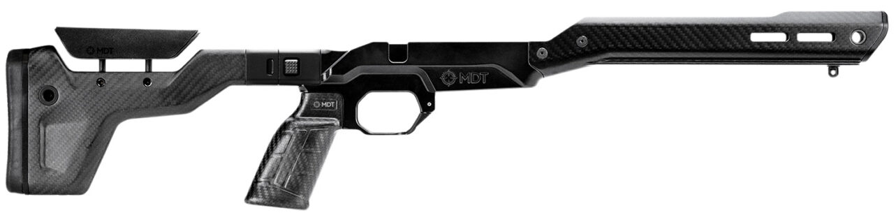 Mdt Sporting Goods Inc 106129BCF HNT26 Chassis Carbon Fiber Furniture, Black Aluminum Base, Folding Stock with Adj. Cheekrest, M-LOK ARCA Forend, QD Sling Mounts, AR-Style Grip Fits Short Action Remington 700
