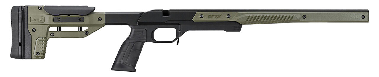 Mdt Sporting Goods Inc 106159ODG Oryx Chassis OD Green/Black Aluminum, Adj. Cheekrest, M-LOK Forend, AR-Style Grip, Barricade Stop, Polymer Mag Compatible, Fits Short Action Howa 1500 & Weatherby Vanguard
