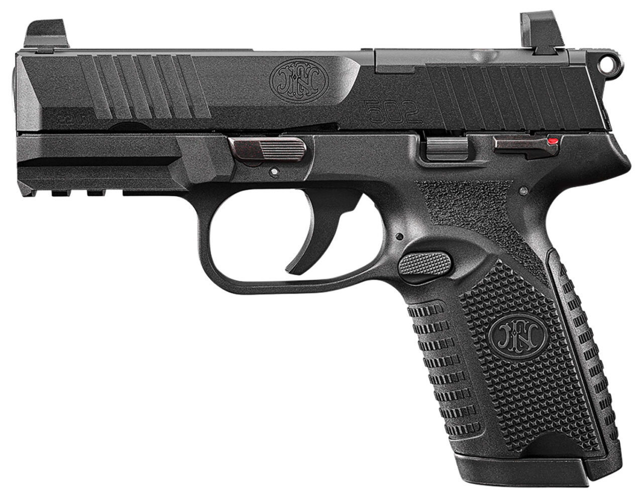 FN 66101013 502 MRD Full Size 22 LR 10+1 4" Black Target Crown Steel Barrel/Black PVD Optic Ready/Serrated Slide/Black Polymer Frame w/Accessory Rail/Black Textured Polymer Grips Ambidextrous - Image 2