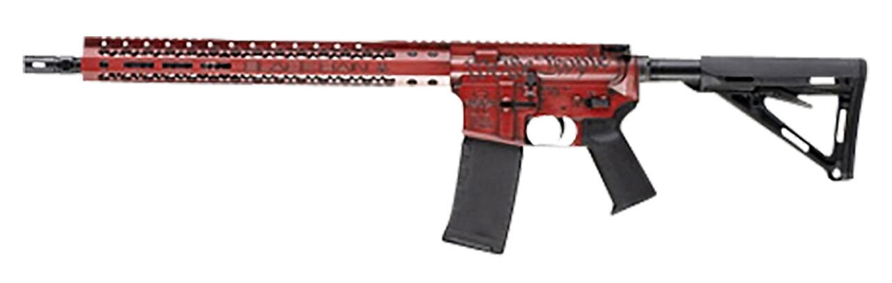 Black Rain Ordnance BROWTPRB Spec15 We The People 5.56x45mm NATO 30+1 16", Red Battleworn with Deep Engraving, 15" Slim M-LOK, Magpul Grip/Carbine Stock, Castle Flash Hider