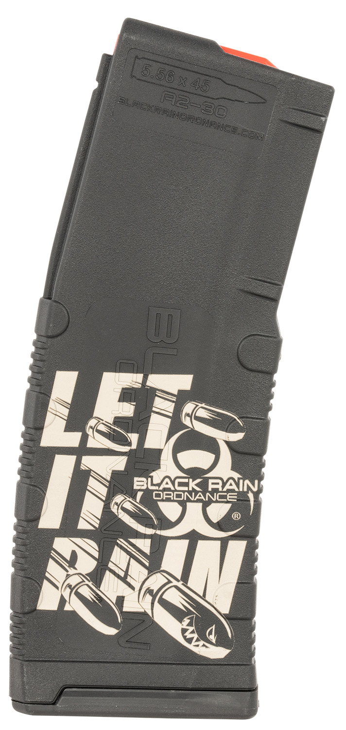 Black Rain Ordnance Magazine 30rd, Black Polymer with Let It Rain Bullet Engraving, Fits AR-15 Platform