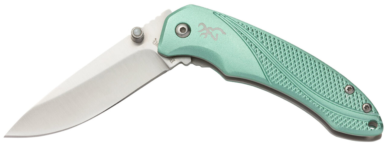 Browning 3220360 Allure EDC 2.88" Folding Drop Point Plain 7Cr17MoV SS Blade, Mint Green Textured Anodized Aluminum Handle, Includes Pocket Clip - Image 2