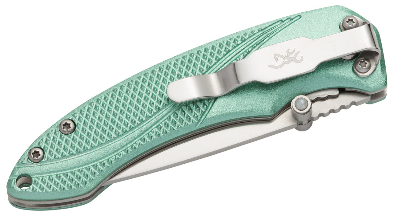 Browning 3220360 Allure EDC 2.88" Folding Drop Point Plain 7Cr17MoV SS Blade, Mint Green Textured Anodized Aluminum Handle, Includes Pocket Clip - Image 3