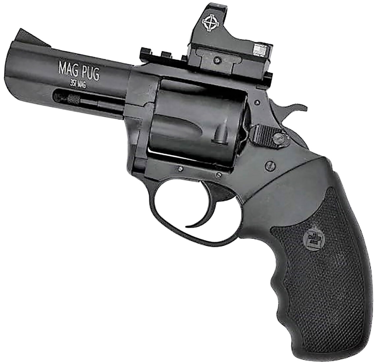 Charter Arms 13535 Mag Pug Large 357 Mag 5 Shot, 3" Black Passivate Steel Barrel & Cylinder, Black Passivate Steel w/Picatinny Rail Frame. Black Combat Rubber Grip, Includes Micro Optic