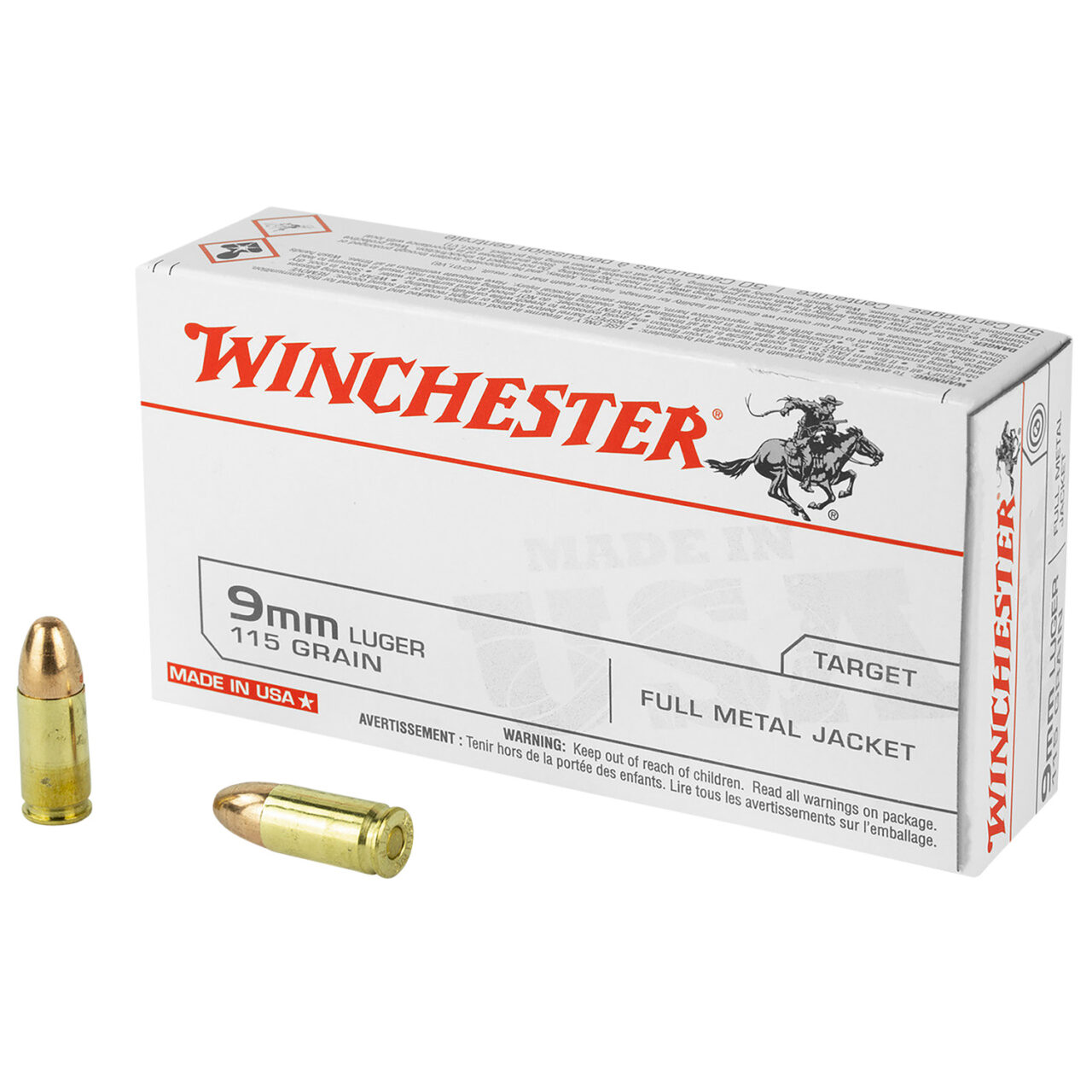 Winchester Ammo SG9W50 9mm 115 gr, Full Metal Jacket (FMJ) 20 Per Box/ 10 Cs