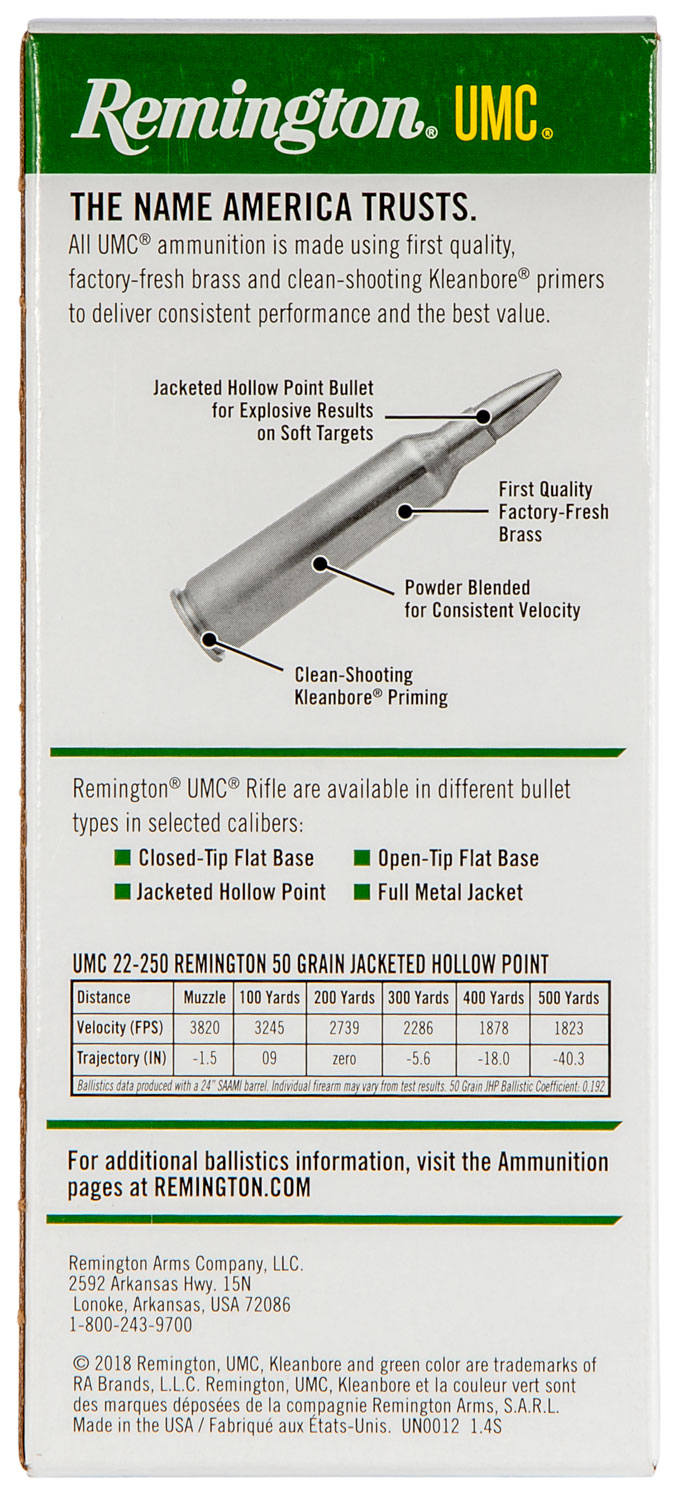 Remington Ammunition 23783 UMC Value Pack 22-250 Rem 50 gr Jacketed Hollow Point (JHP) 40 Per Box/ 10 Cs - Image 3