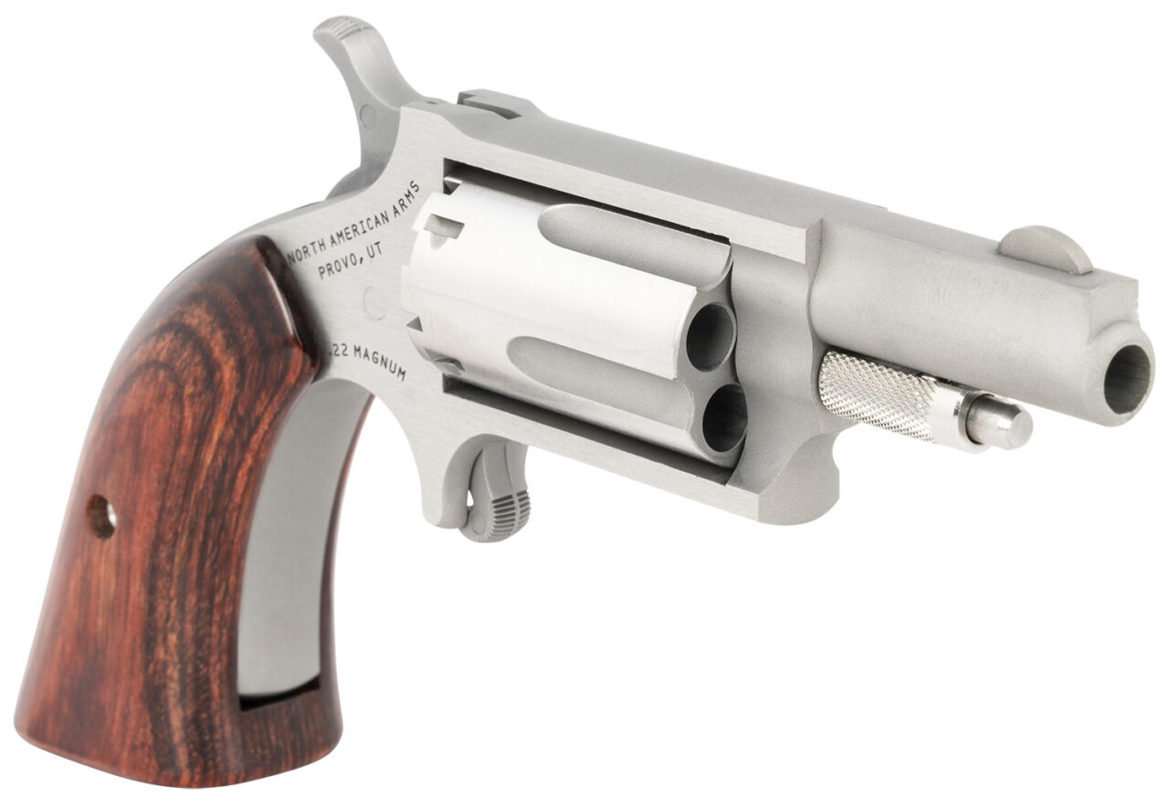 North American Arms 22MGBG Mini-Revolver 22 WMR 5 Shot 1.63" Barrel, Stainless Steel Barrel/Cylinder/Frame, Exclusive Wood Boot Grip - Image 3
