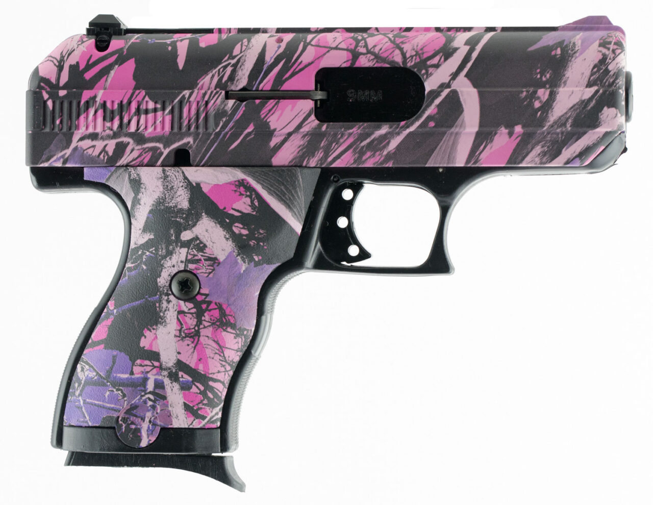 Hi-Point 916PI C9 9mm Luger 8+1 3.50" Black Steel Barrel, Hydro-Dipped Pink Camo Serrated Slide, Frame & Polymer Grips, Right Hand