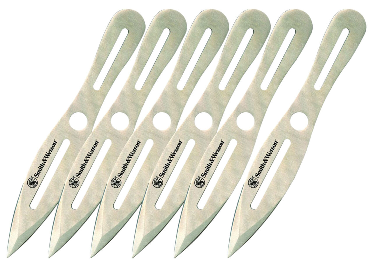 Smith & Wesson Knives SWTK8CP Throwing Knives 4.50" Fixed Spear Point Plain 2Cr13MoV SS Blade 2Cr13 Stainless Handle Includes 6 Pack