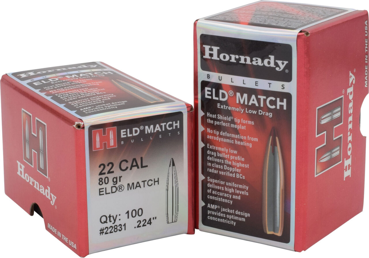 Hornady 22831 ELD Match 22 Cal .224 80 gr Extremely Low Drag-Match (ELD-M)