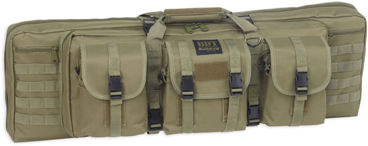 Bulldog BDT6037G BDT Tactical Double Rifles Case made of Nylon with Green Finish 3 Accessory Pockets, Deluxe Padded Backstraps Lockable Zippers & Padded Internal Divider 13" H x 37" W x 4" D Interior Dimensions