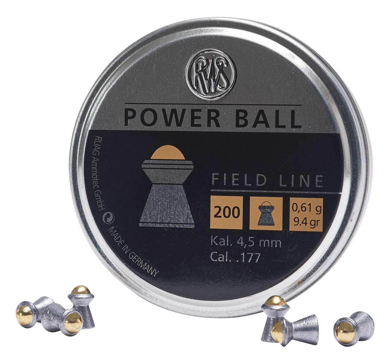 RWS/Umarex 2317414 Power Ball Field Line 177 Steel/Lead Domed Pellet 200 Per Tin