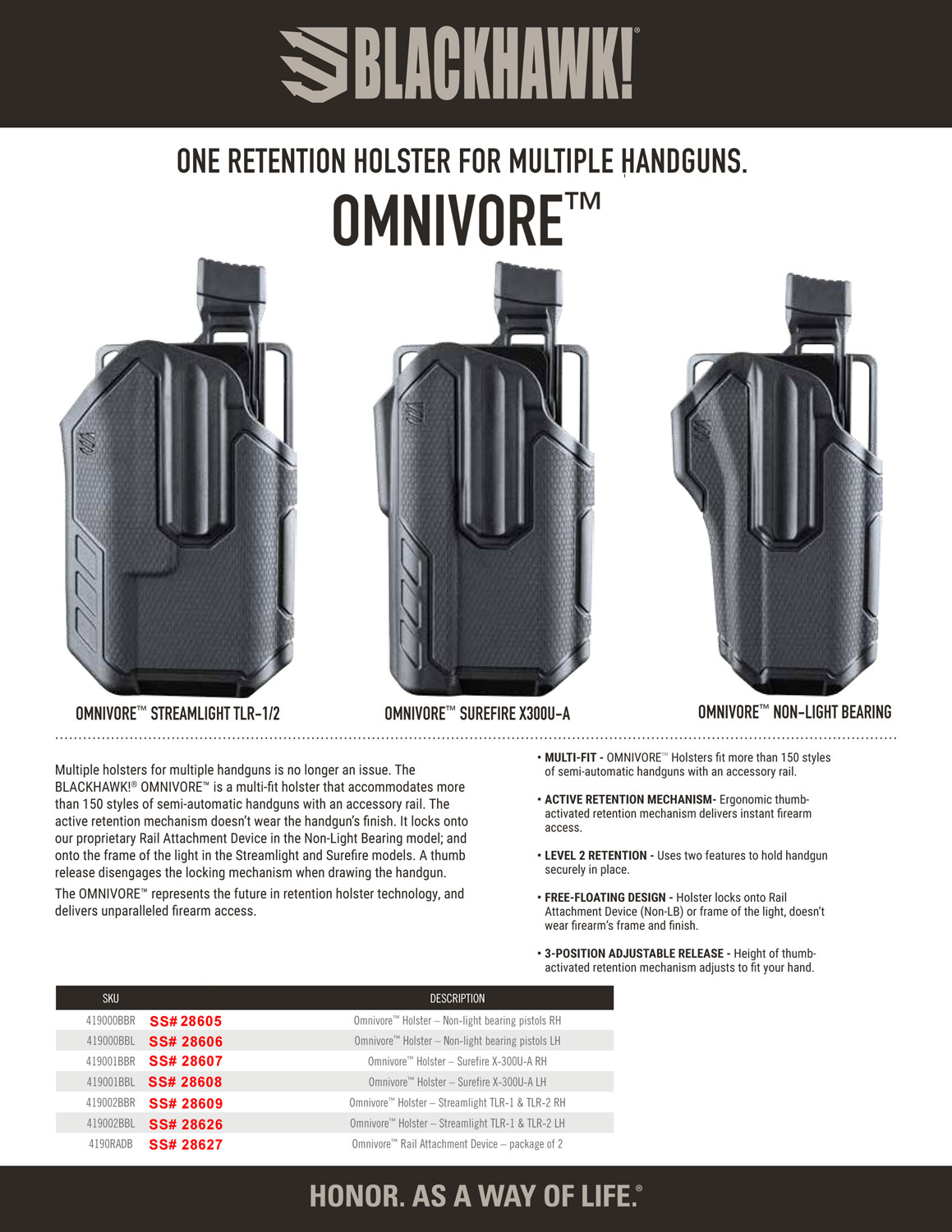 Blackhawk 419000BBR Omnivore OWB Black Plastic Belt Slide Fits Most Semi-Autos Right Hand - Image 3