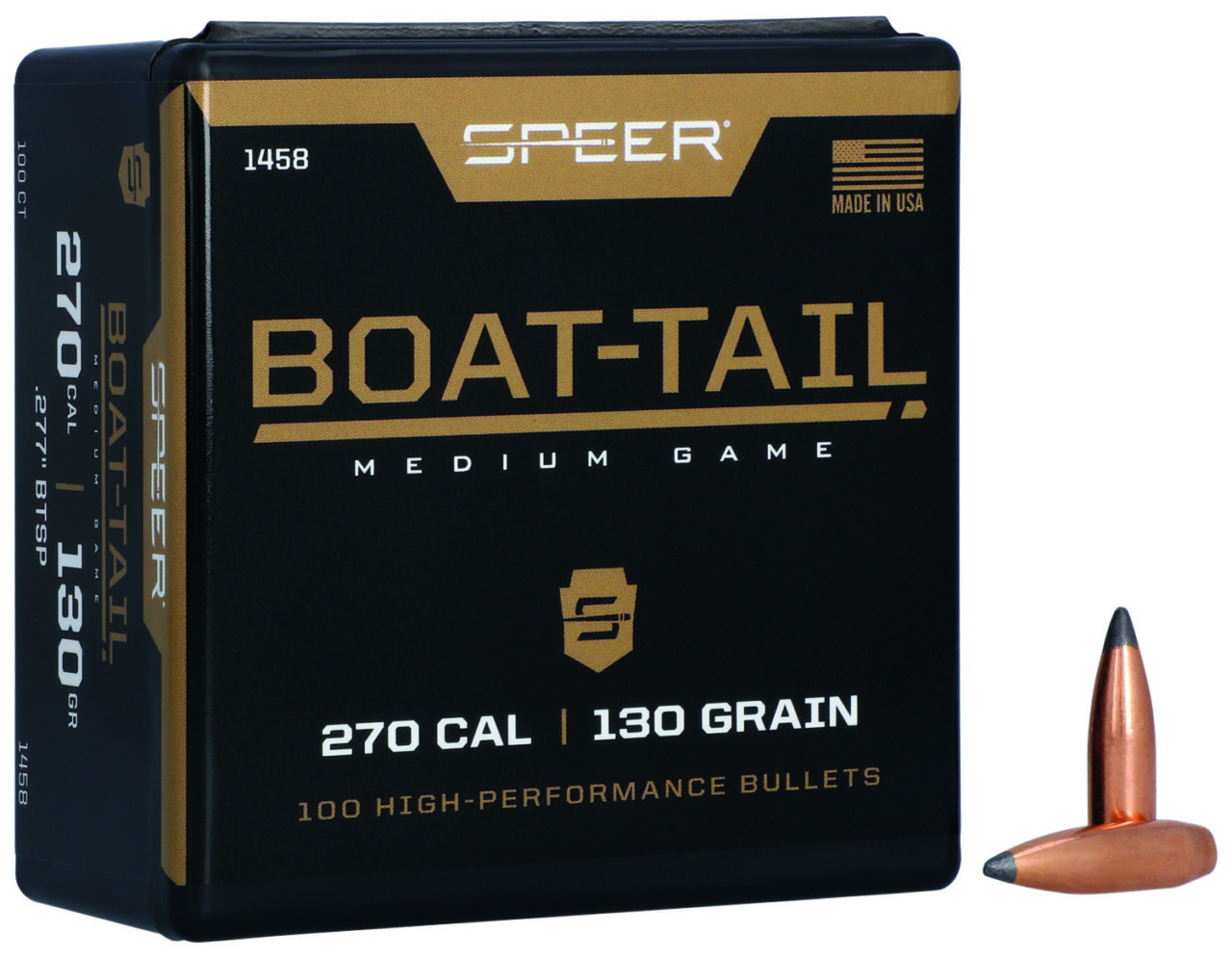 Speer 1458 Boat-Tail .277 130 gr Spitzer Boat-Tail Soft Point 100 Per Box