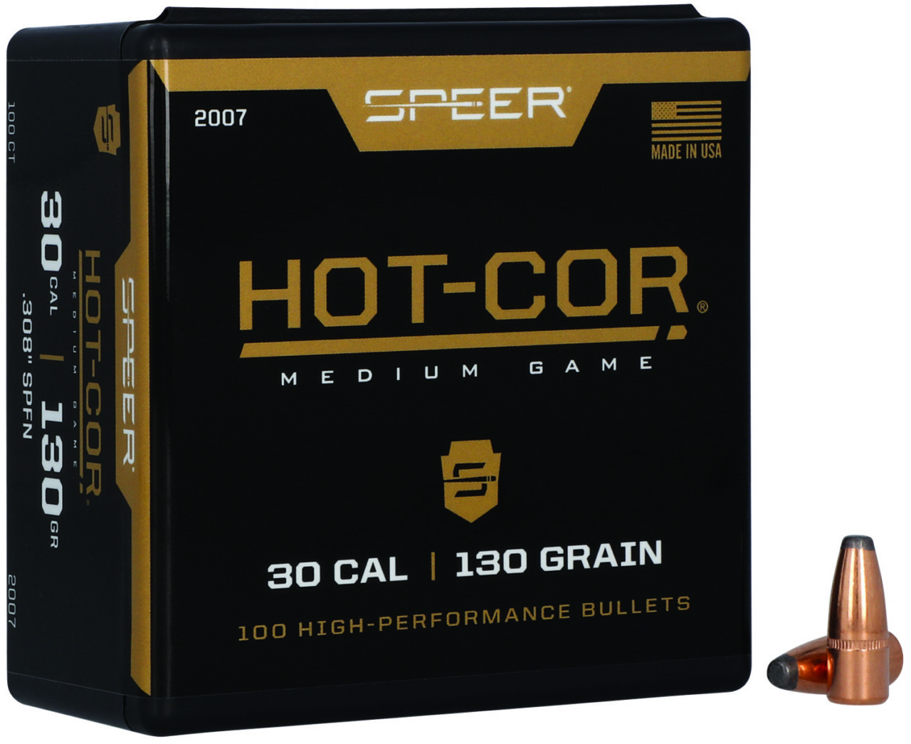 Speer 2007 Hot-Cor 30 Cal .308 130 gr Soft Point Flat Nose (SPFN)