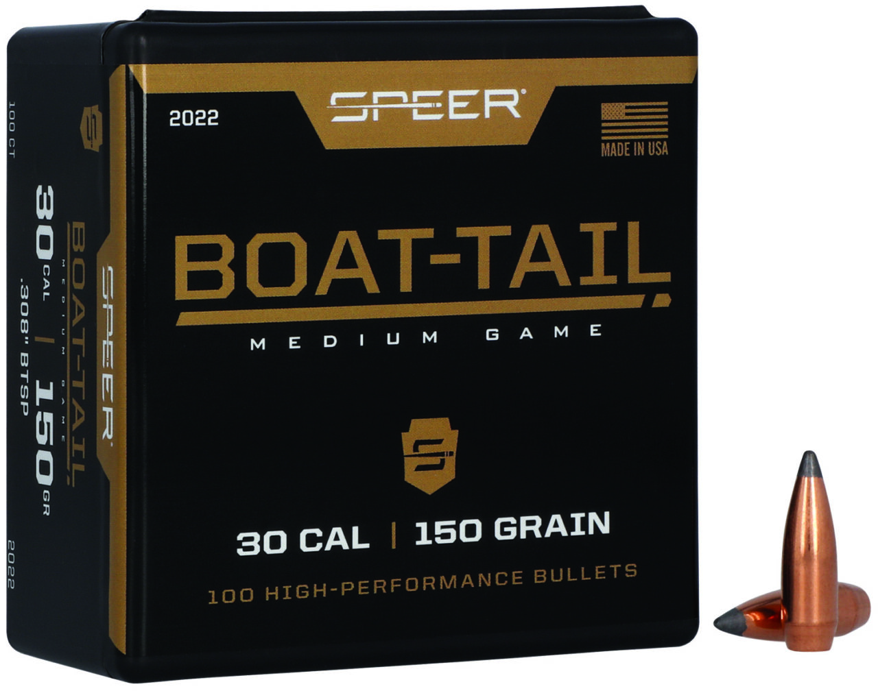 Speer 2022 Boat-Tail 30 Cal .308 150 gr Jacketed Soft Point Boat Tail (JSPBT)