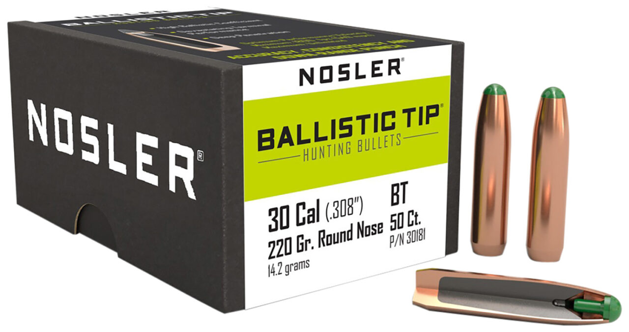 Nosler 30181 Ballistic Tip 30 Caliber .308 220 GR Round Nose (RN) 50 Per Box