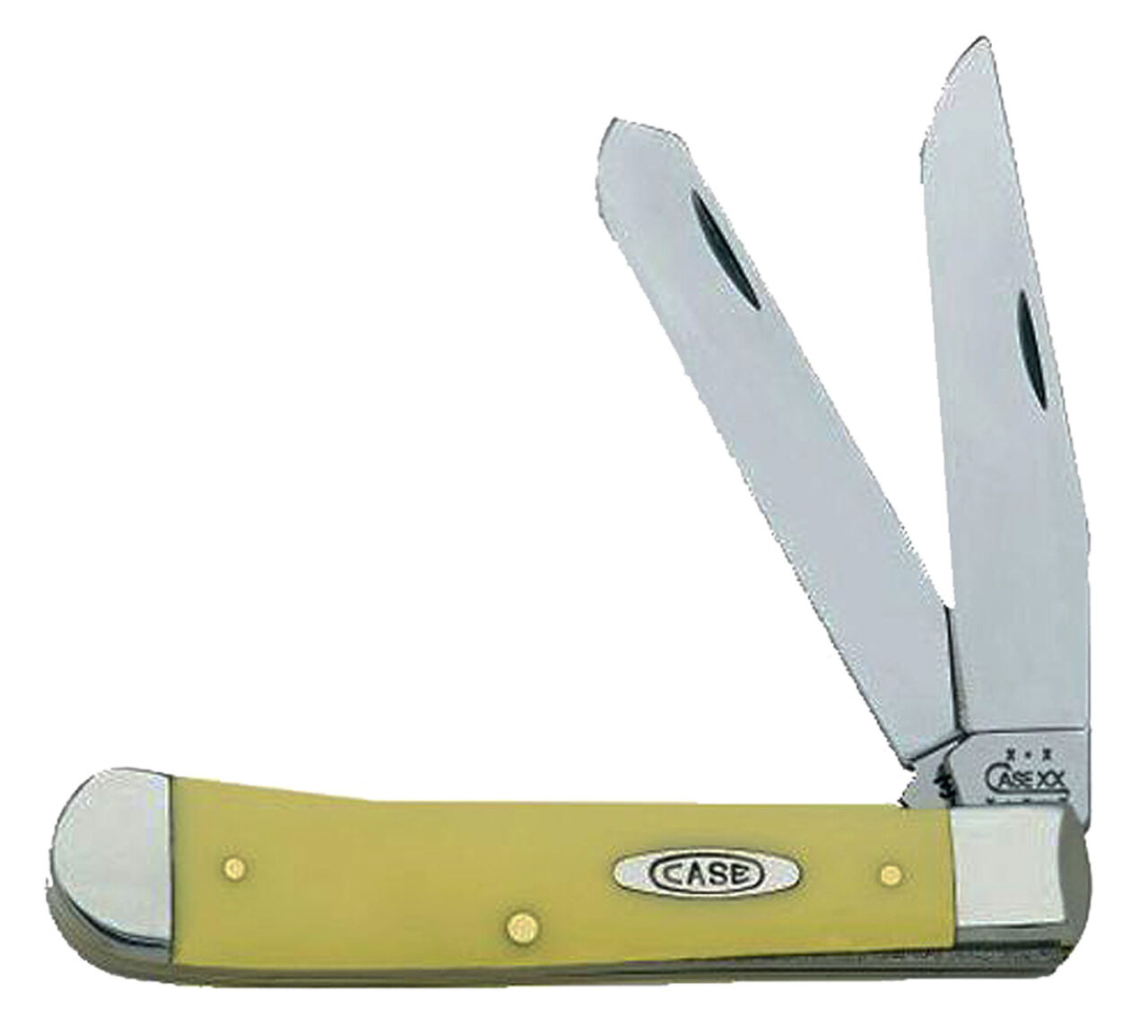 Case 00161 Trapper 3.25"/3.27" Folding Clip Point/Spey Plain Tumble Polish Chrome Vanadium Steel Blade/Yellow Synthetic Handle