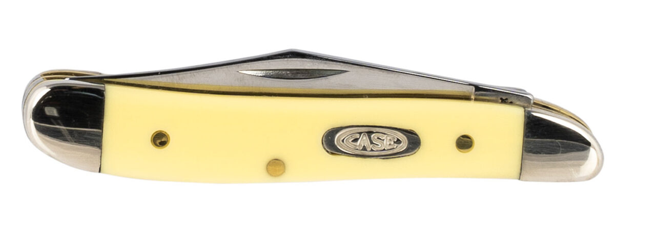 Case 00030 Peanut 2.10"/1.53" Folding Clip/Pen Plain Tumble Polish Chrome Vanadium Blade/Smooth Yellow Synthetic Handle