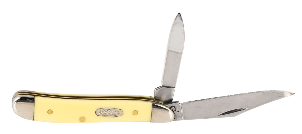 Case 00030 Peanut 2.10"/1.53" Folding Clip/Pen Plain Tumble Polish Chrome Vanadium Blade/Smooth Yellow Synthetic Handle - Image 2