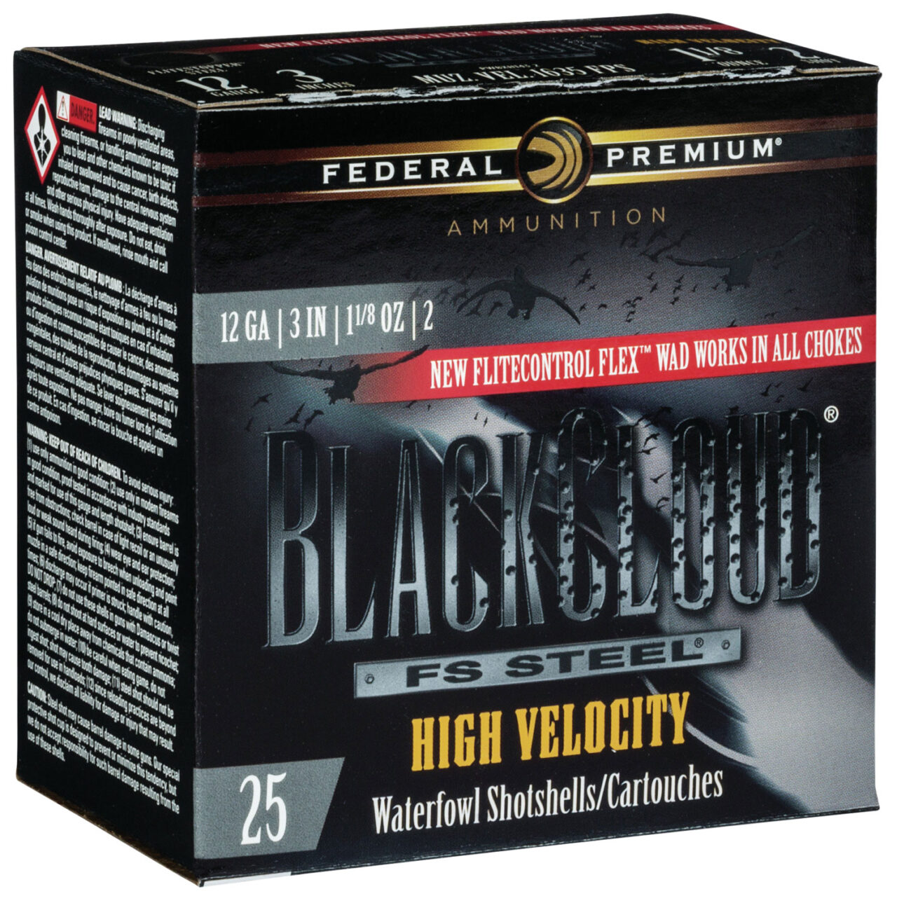 Federal PWBXH1432 Black Cloud FS High Velocity 12 Gauge, 3" 1 1/8 oz, 2 Shot, 25 Per Box/ 10 Cs