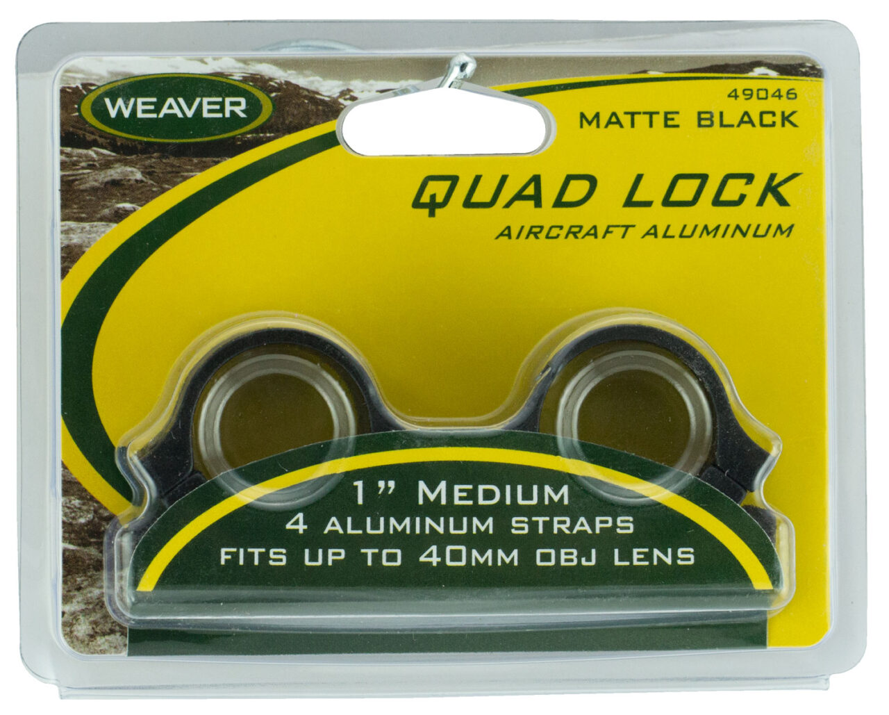 Weaver Mounts 49046 Quad Lock Scope Ring Set Matte Black Aluminum 1" Tube Medium Quick Detach