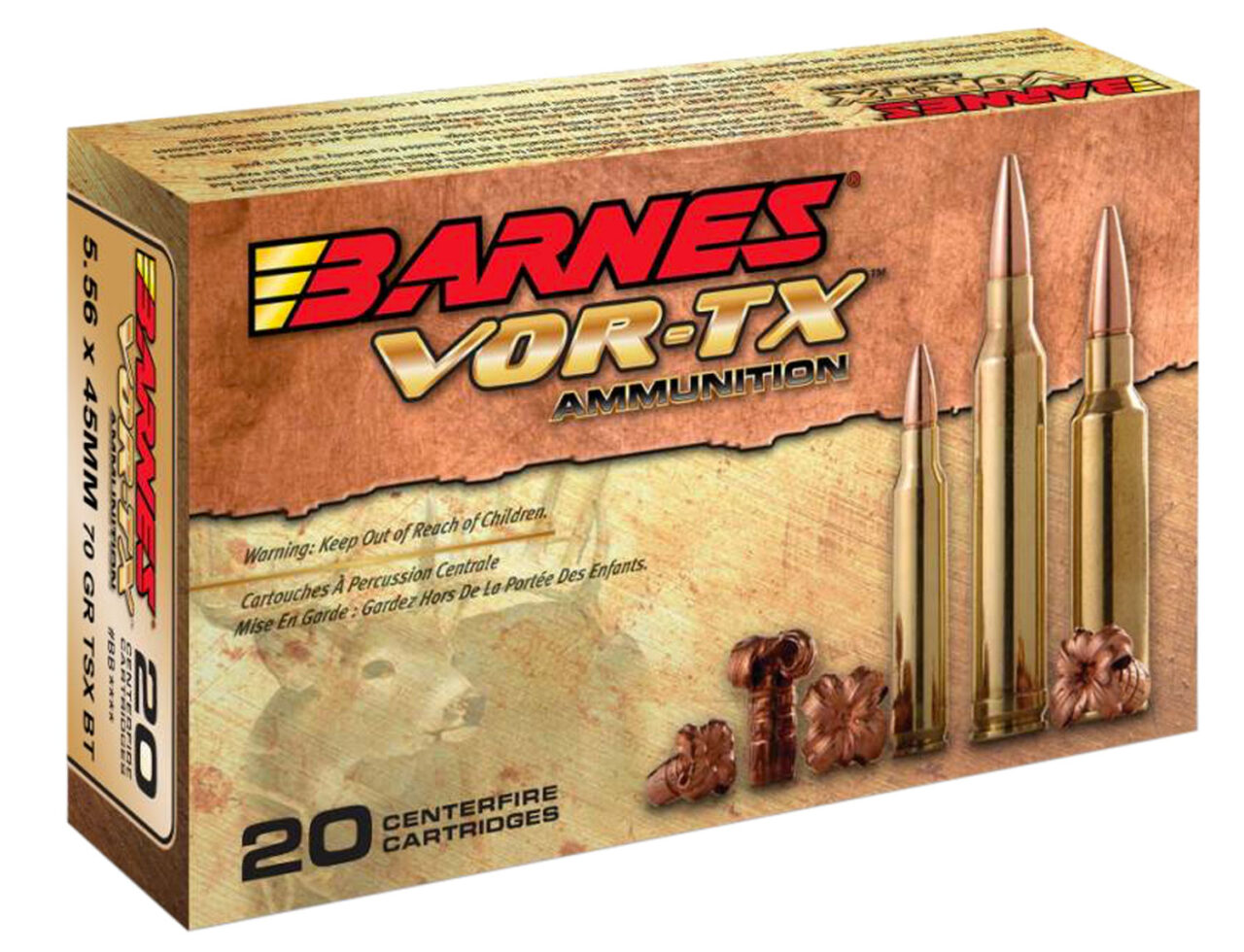 Barnes Bullets 31191 VOR-TX Rifles 5.56x45mm NATO 70 gr, TSX Boat-Tail, 20 Per Box/ 10 Cs