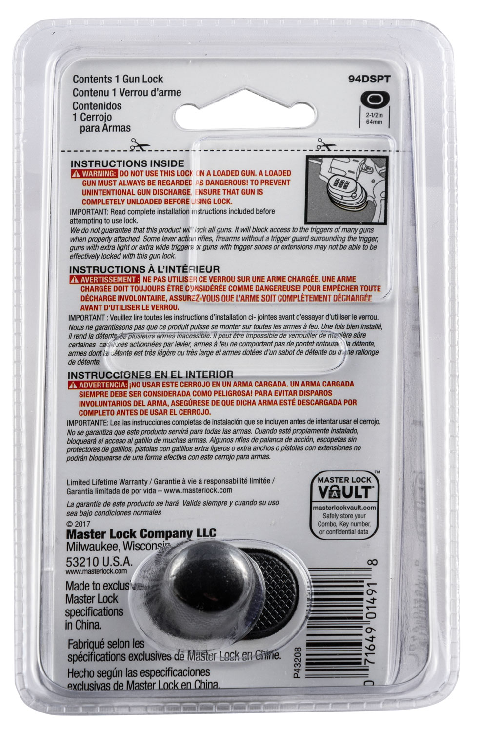 Master Lock 94DSPT Trigger Guard Lock Resettable Open With Combination Gray Steel/Zinc Firearms Fit- pistols/Rifles/Shotguns - Image 2