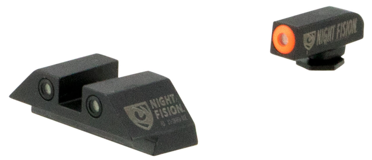 Night Fision GLK001003OGW Tritium Sight Set Fixed Orange Ring Front/White Ring Rear/Black Frame, Compatible w/Glock 17/19/34 Front Post/Rear Dovetail Mount