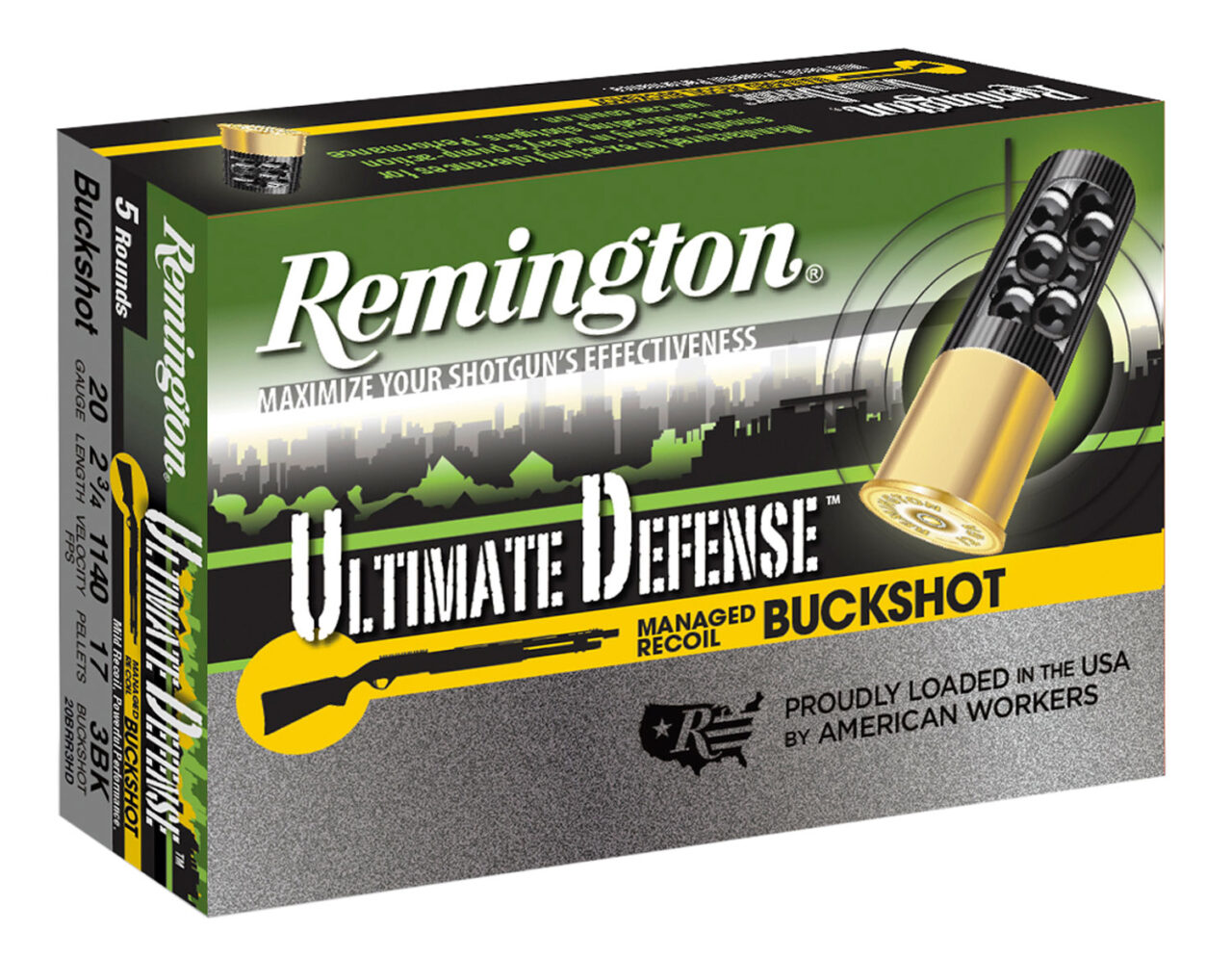 Remington Ammunition 20681 Ultimate Defense Buckshot 20 Gauge 2.75" 3 Buck Shot 5 Per Box/ 20 Cs
