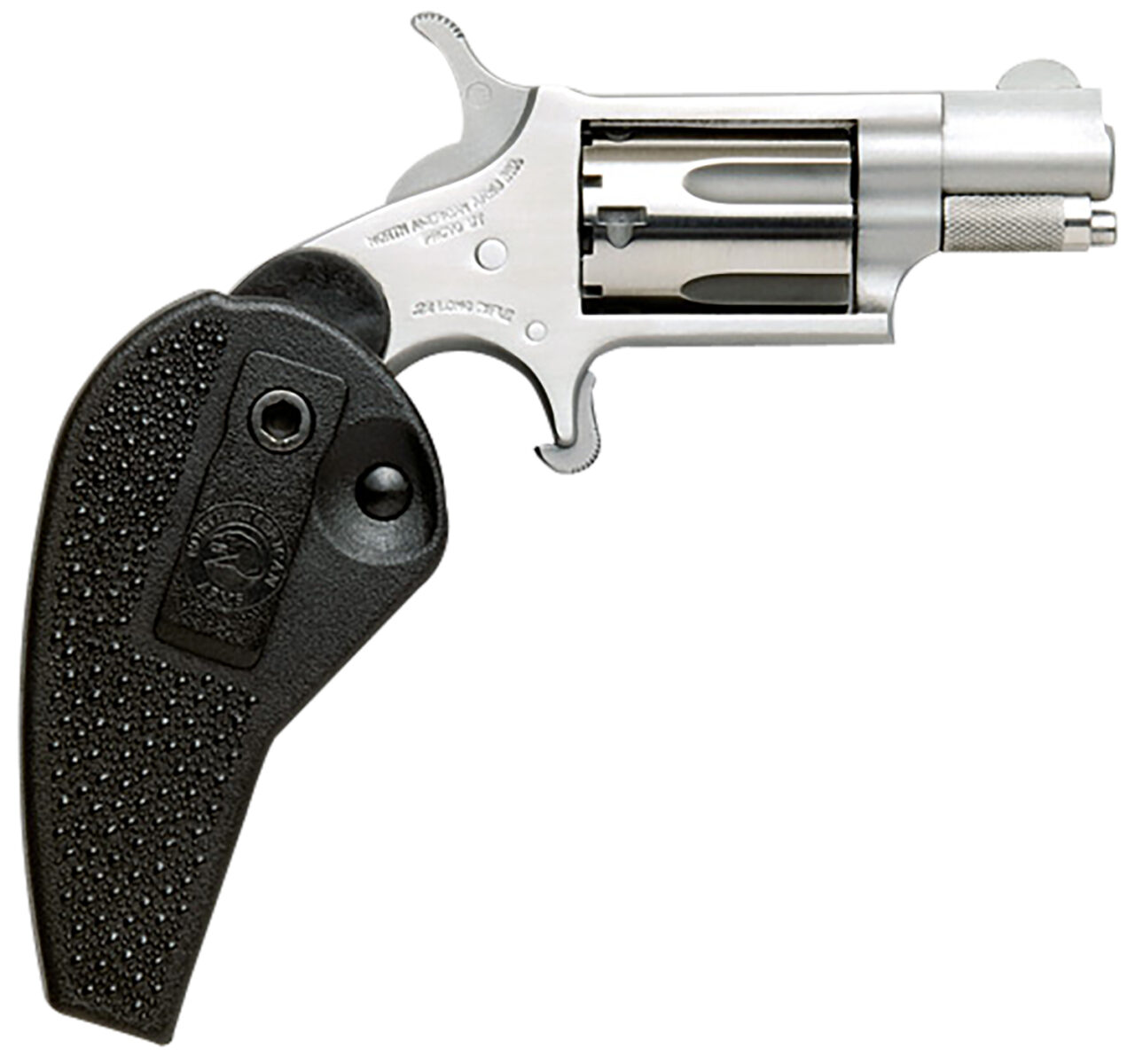 North American Arms 22MSHG Mini-Revolver 22 WMR 5 Shot 1.13" Barrel, Overall Stainless Steel Finish, Black Synthetic Holster Grip