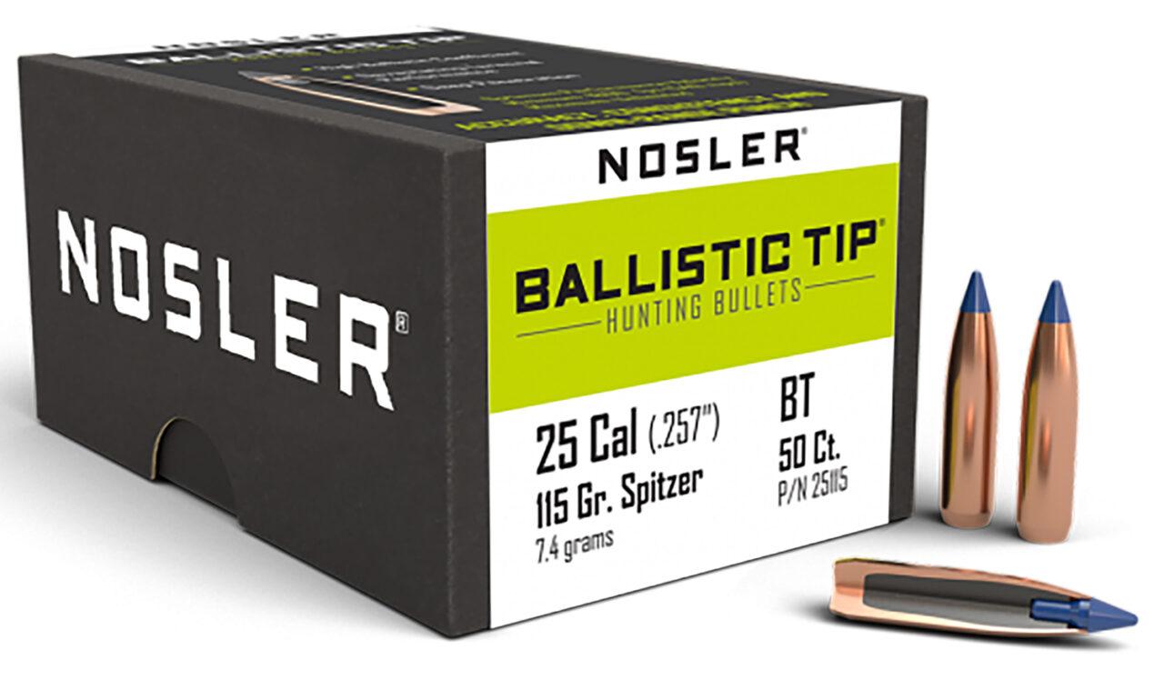 Nosler 25115 Ballistic Tip 25 Cal .257 115 gr Spitzer Point 50 Per Box