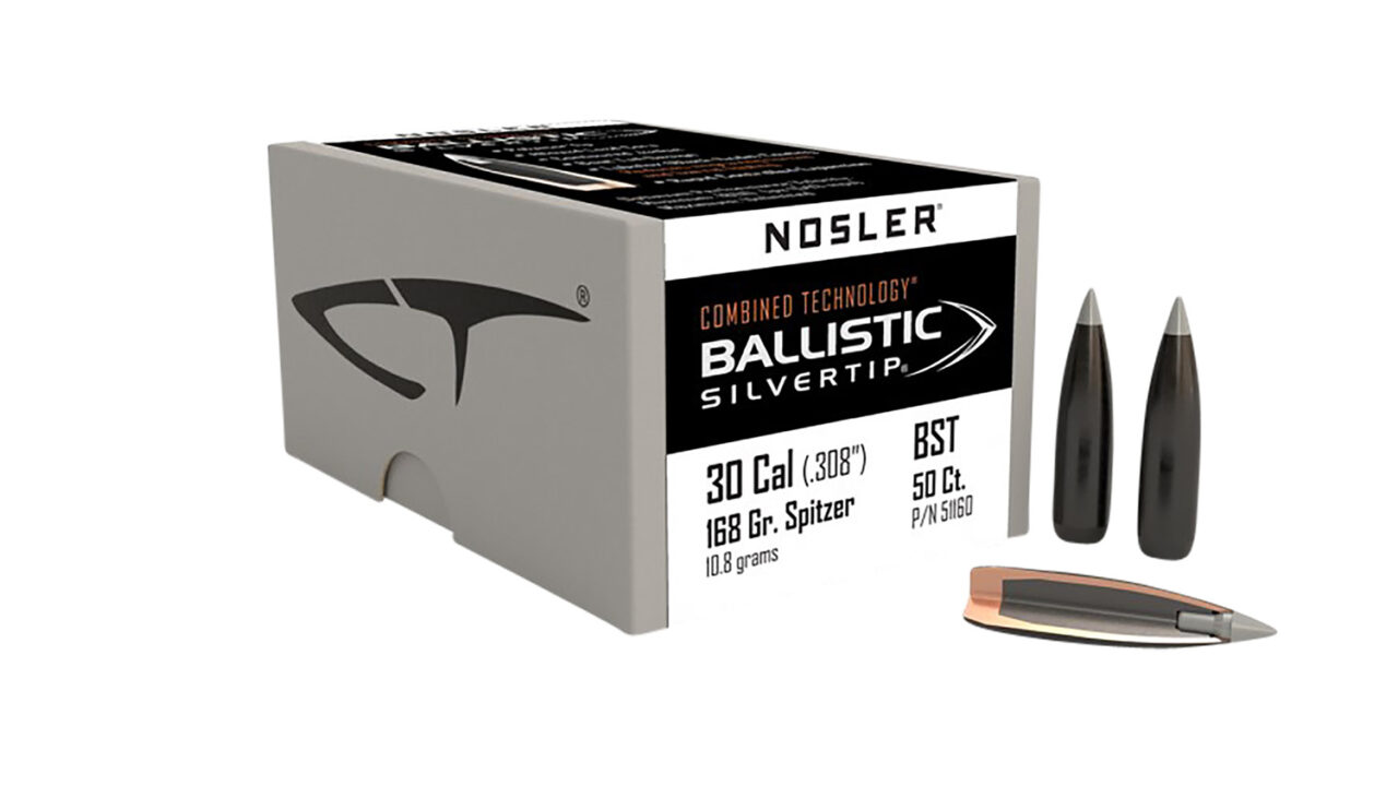 Nosler 51160 Ballistic Silvertip 30 Cal .308 168 gr Spitzer Point 50 Per Box