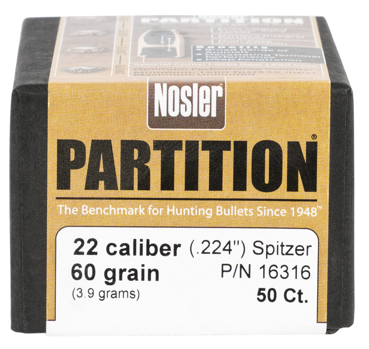 Nosler 16316 Partition 22 Cal .224 60 gr Partition Spitzer 50 Per Box - Image 2