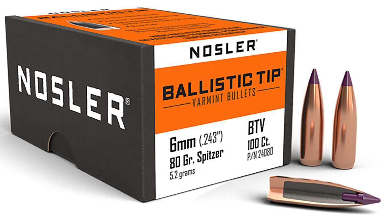 Nosler 24080 Ballistic Tip 6mm .243 80 gr Spitzer Point 100 Per Box