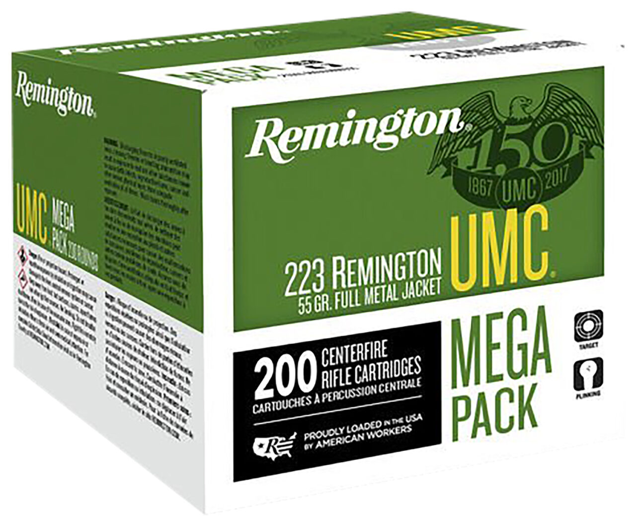 Remington Ammunition 23683 UMC Mega Pack 223 Rem 55 gr Full Metal Jacket (FMJ) 200 Per Box/ 4 Cs