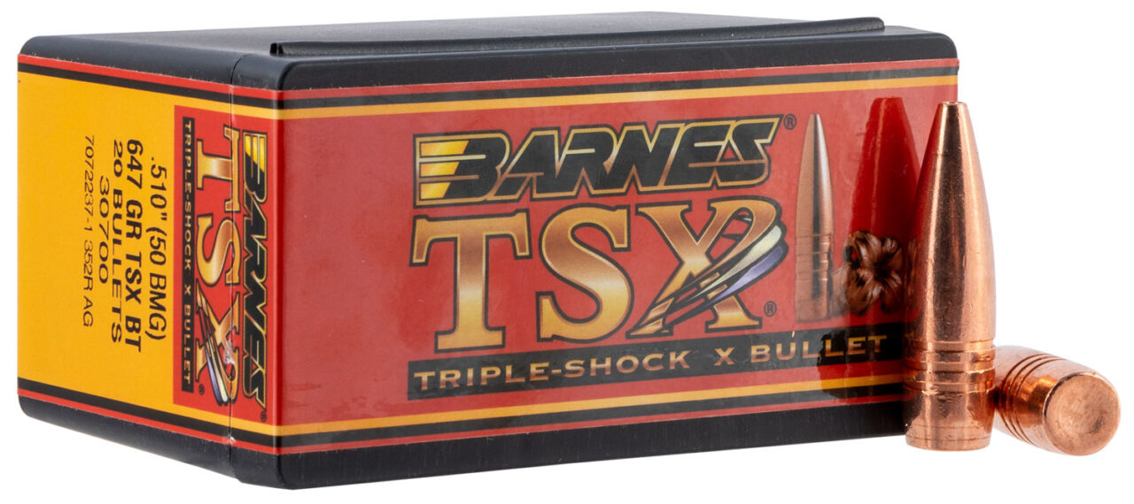 Barnes Bullets 30700 TSX 50 BMG .510 647 gr TSX Boat Tail 20 Per Box