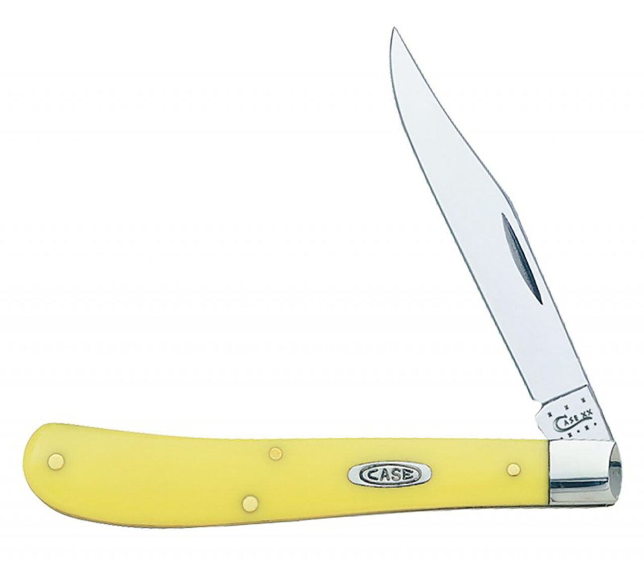 Case 031S Trapper Slimline 3.25" Folding Clip Point Plain Tumble Polish Chrome Vanadium Steel Blade Yellow Synthetic Handle