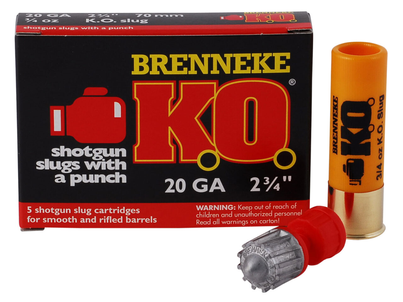 Brenneke SL202KO K.O. 20 Gauge 2.75" 3/4 oz Slug Shot 5 Per Box/50 Cs