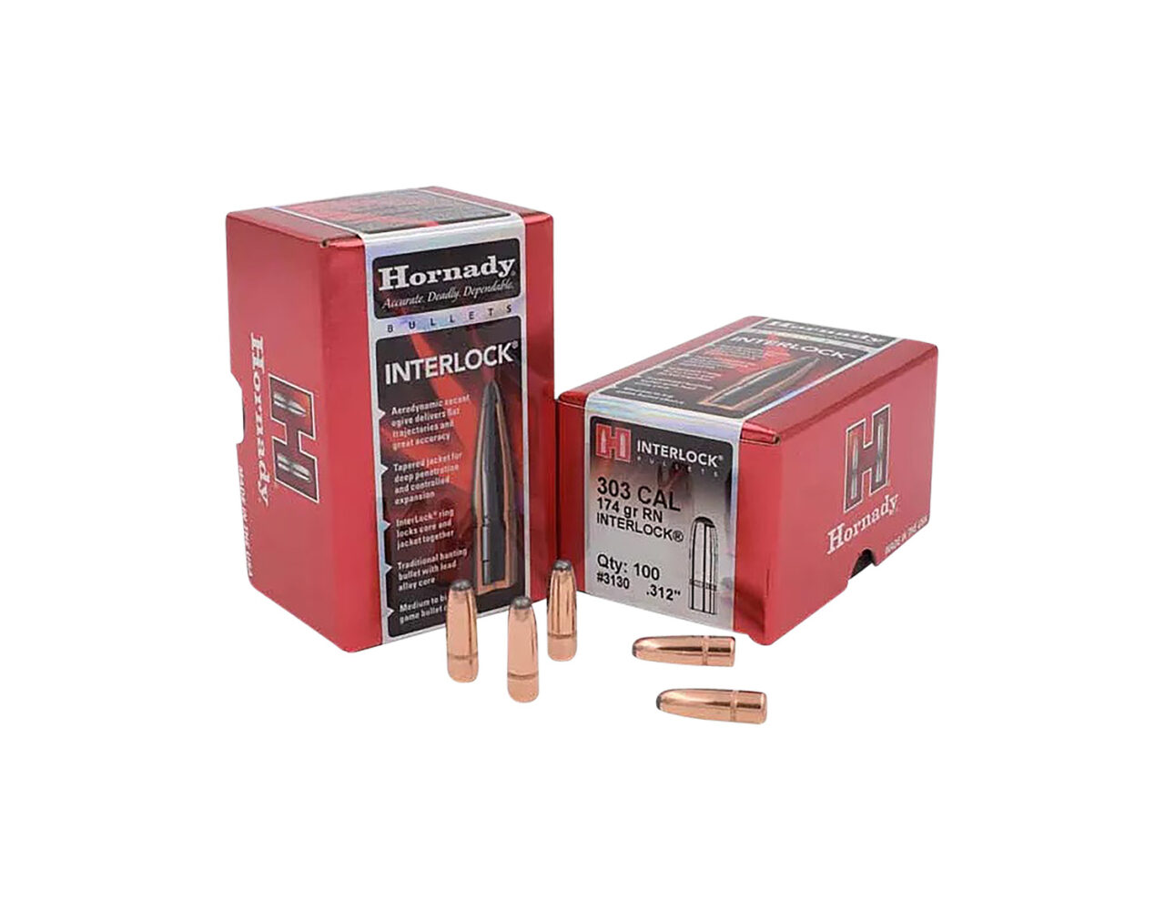 Hornady 3130 InterLock 303 Cal .312 174 gr Round Nose (RN)