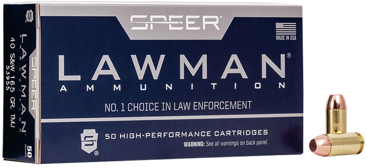 Speer 53955 Lawman 40 S&W 165 gr 1150 fps Total Metal Jacket Flat Nose (TMJFN) 50 Bx/20 Cs