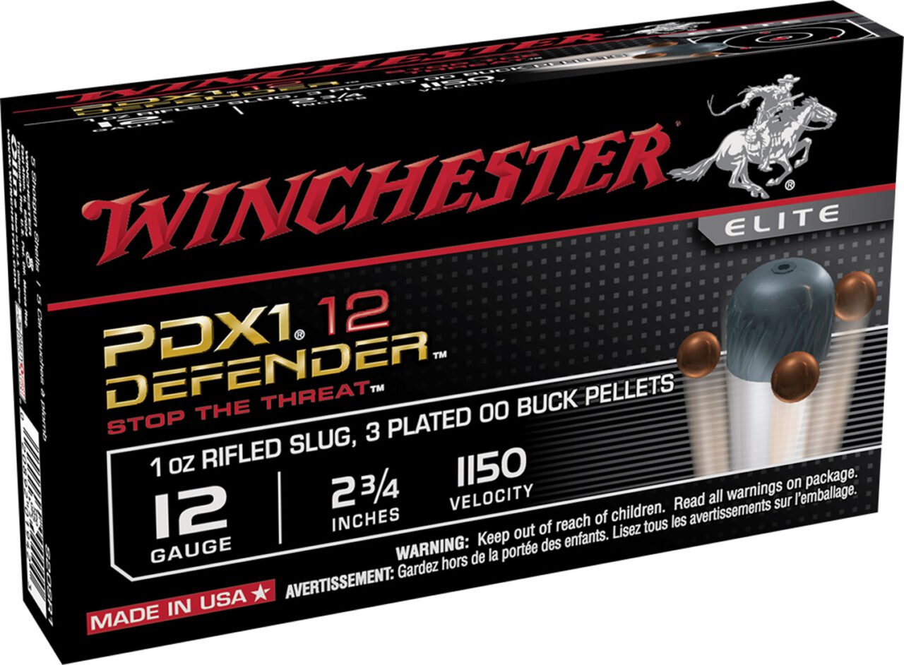 Winchester Ammo S12PDX1 PDX1 Defender Combo 12 Gauge 2.75" 1 oz 1150 fps Riflesd Slug, 3 Plated 00 Buck Pellets Shot 10 Bx/10 Cs