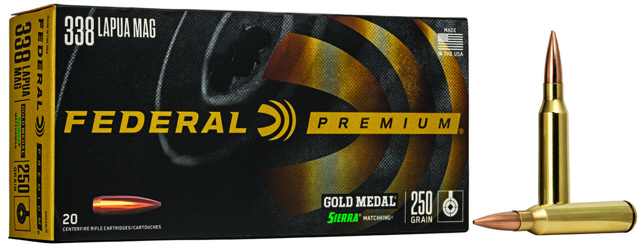 Federal GM338LM Premium Gold Medal 338 Lapua Mag 250 gr Sierra MatchKing BTHP 20 Per Box/ 10 Cs