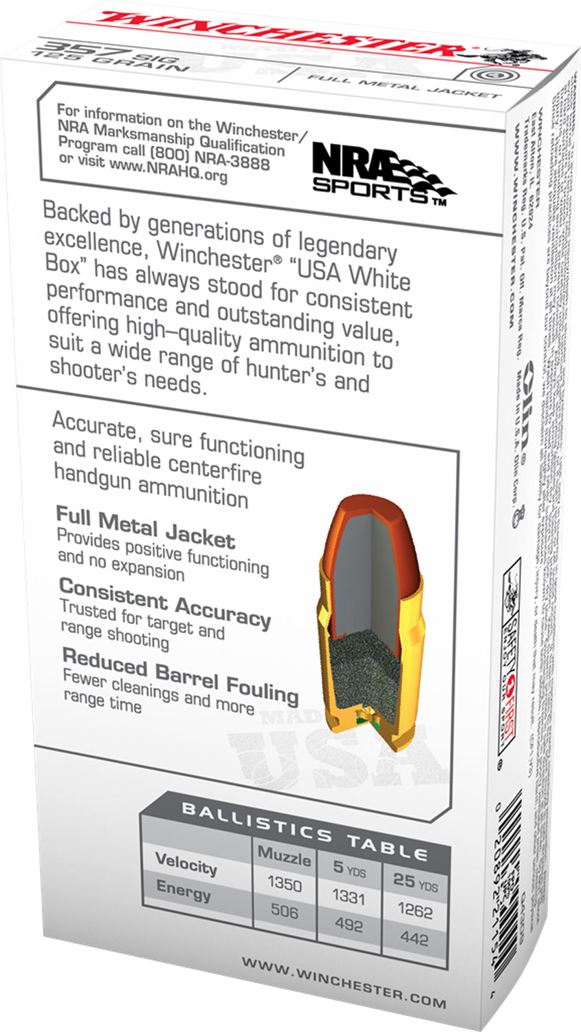 Winchester Ammo Q4309 USA 357 Sig 125 gr Full Metal Jacket (FMJ) 50 Per Box/ 10 Cs - Image 2
