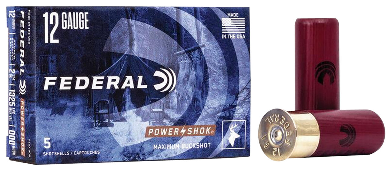 Federal F127000 Power-Shok Magnum 12 Gauge 2.75" 8 Pellets 000 Buck Shot 5 Per Box/ 50 Cs