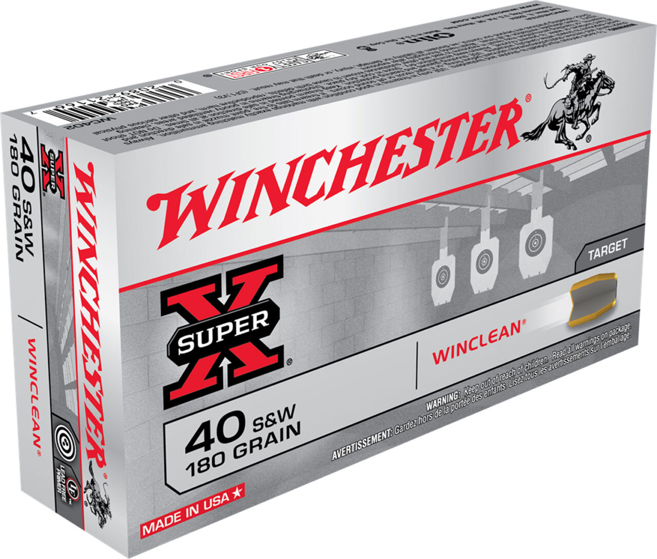 Winchester Ammo WC402 Super X 40 S&W 180 gr Winclean Brass Enclosed Base 50 Per Box/ 10 Cs