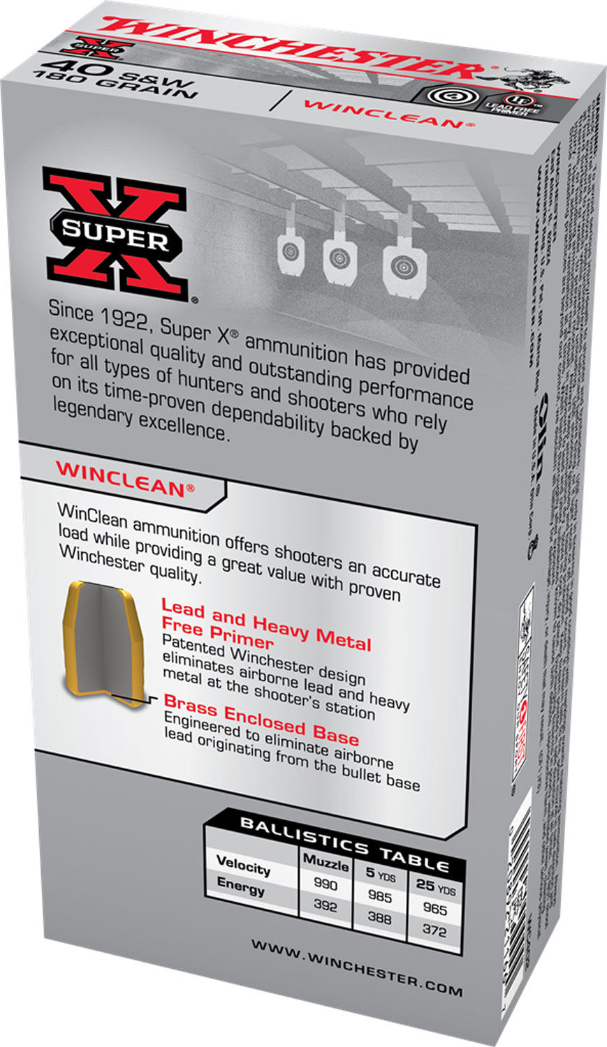 Winchester Ammo WC402 Super X 40 S&W 180 gr Winclean Brass Enclosed Base 50 Per Box/ 10 Cs - Image 2