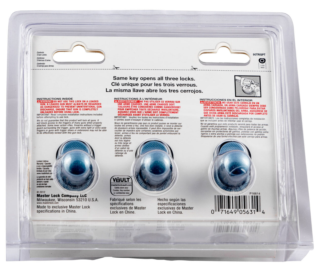 Master Lock 90TRISPT Trigger Lock Keyed Alike Open With Key Gray Steel/Zinc 3 Per Pkg Firearms Fit- pistols/Rifles/Shotguns - Image 2