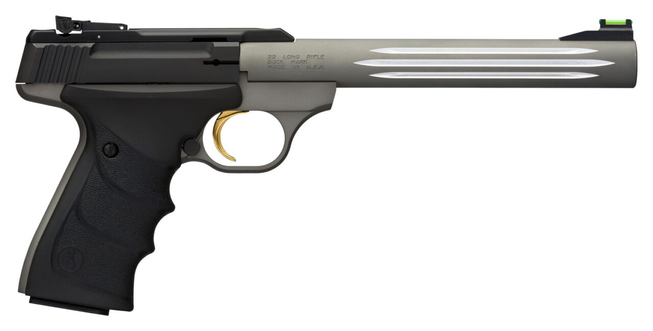 Browning 051462490 Buck Mark Lite *CA Compliant 22 LR 10+1 7.25" Matte Gray Fluted Barrel, Matte Black Serrated Steel Slide, Matte Gray Aluminum Frame, Black Ultragrip RX Grips